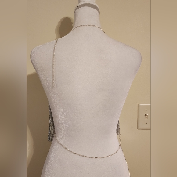 Sexy Silver Halter Chain Crop Top Adjustable Chains around the neck and waist - Picture 5 of 10